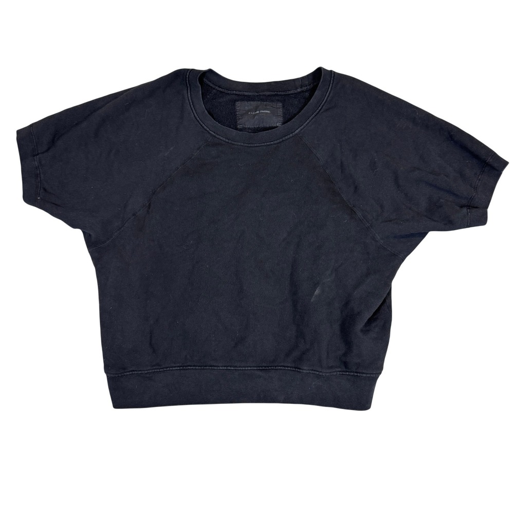 Nili Lotan Black Short Sleeve Sweatshirt Raglan Cotton Fleece Size L Made in USA